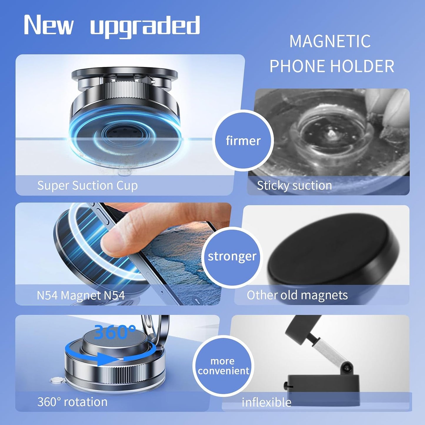 Vacuum & Magnetic Phone Holder — Foldable, Adjustable, and 360° Rotatable