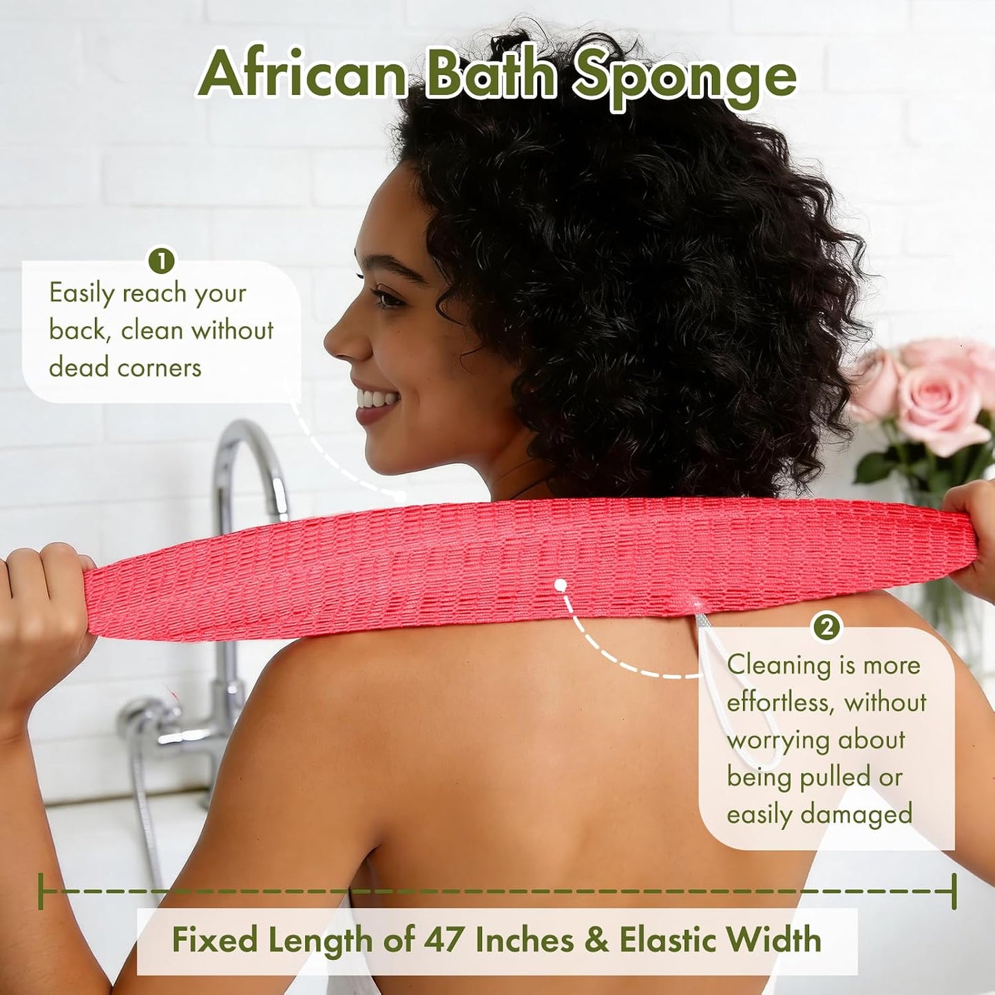 African Net Sponge – Exfoliating Body Scrubber, Long Bath Shower Loofah for Deep Cleansing & Back Scrubbing