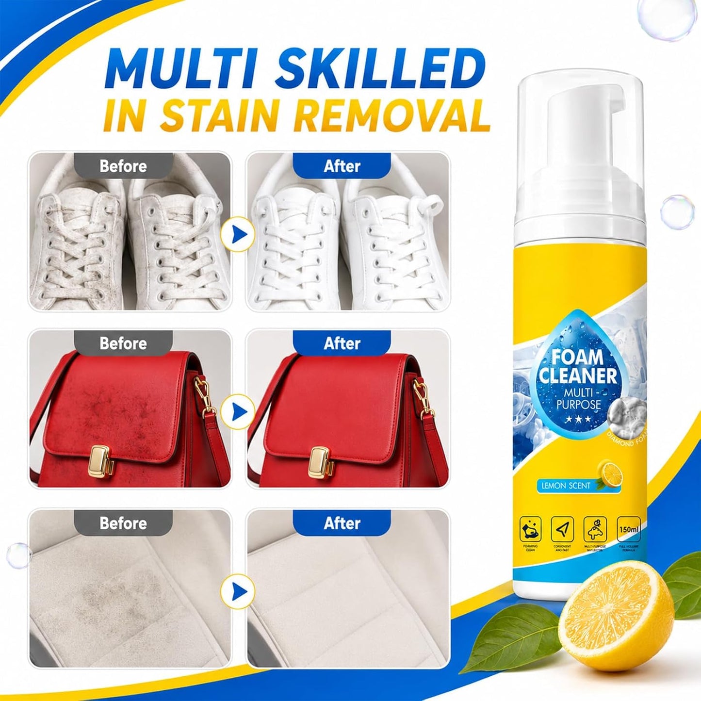 4-in-1 Foam Spray Cleaner Set with Sponge and Towel