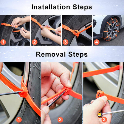 10Pack Emergency Anti-Skid Traction Chains, Reusable Snow Tire Chains for Trucks & SUVs