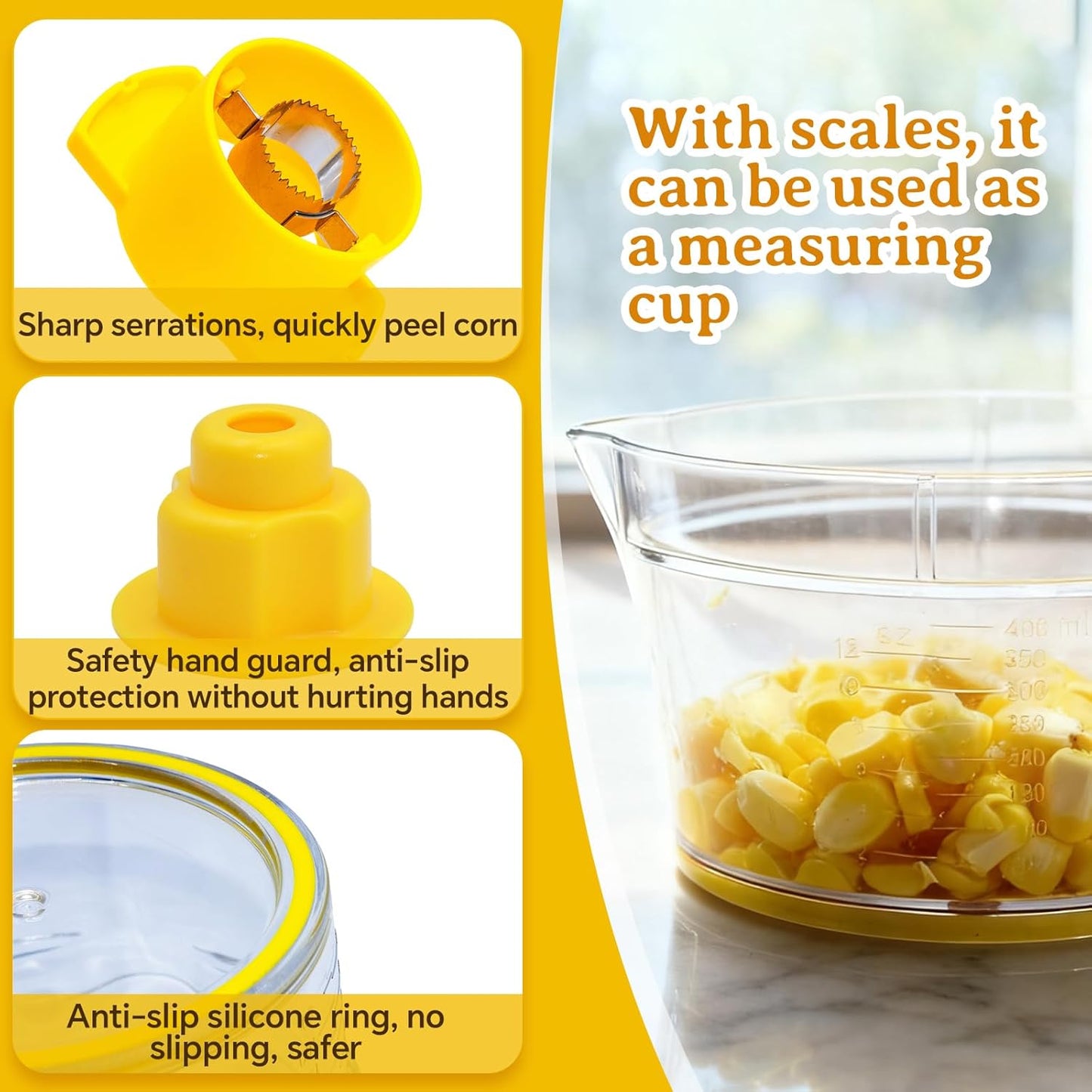 Corn Cob Stripper Tool, Corn Peeler for Corn on the Cob (Yellow)