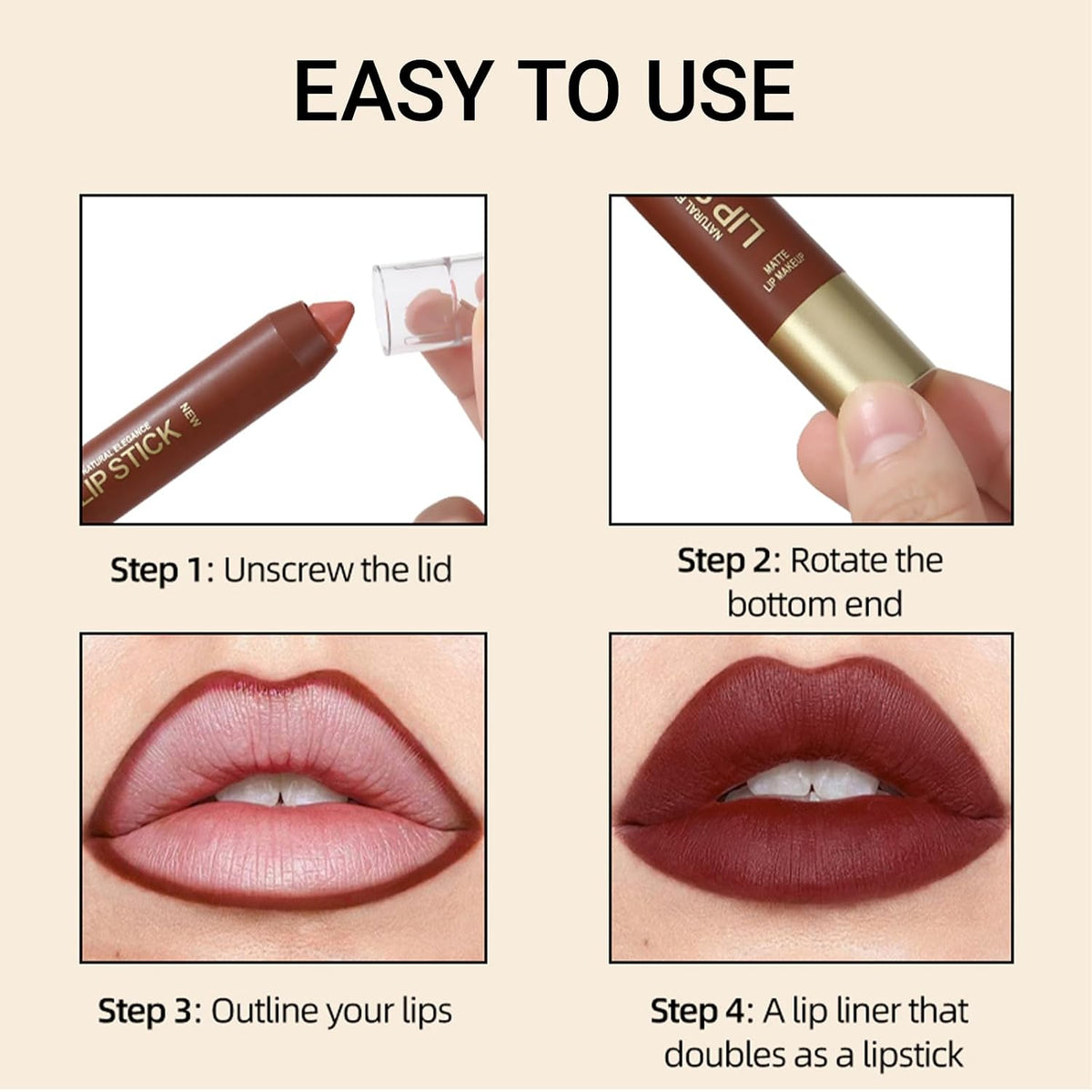 6 Matte Cream Lip Pencil Set - Long-Lasting, Waterproof And Smudge-Proof