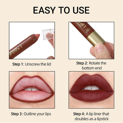 6 Matte Cream Lip Pencil Set - Long-Lasting, Waterproof And Smudge-Proof