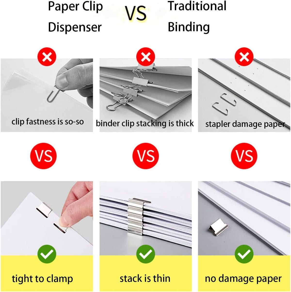 Handheld Paper Clam Clip Dispenser, No-Hole Paper Binding