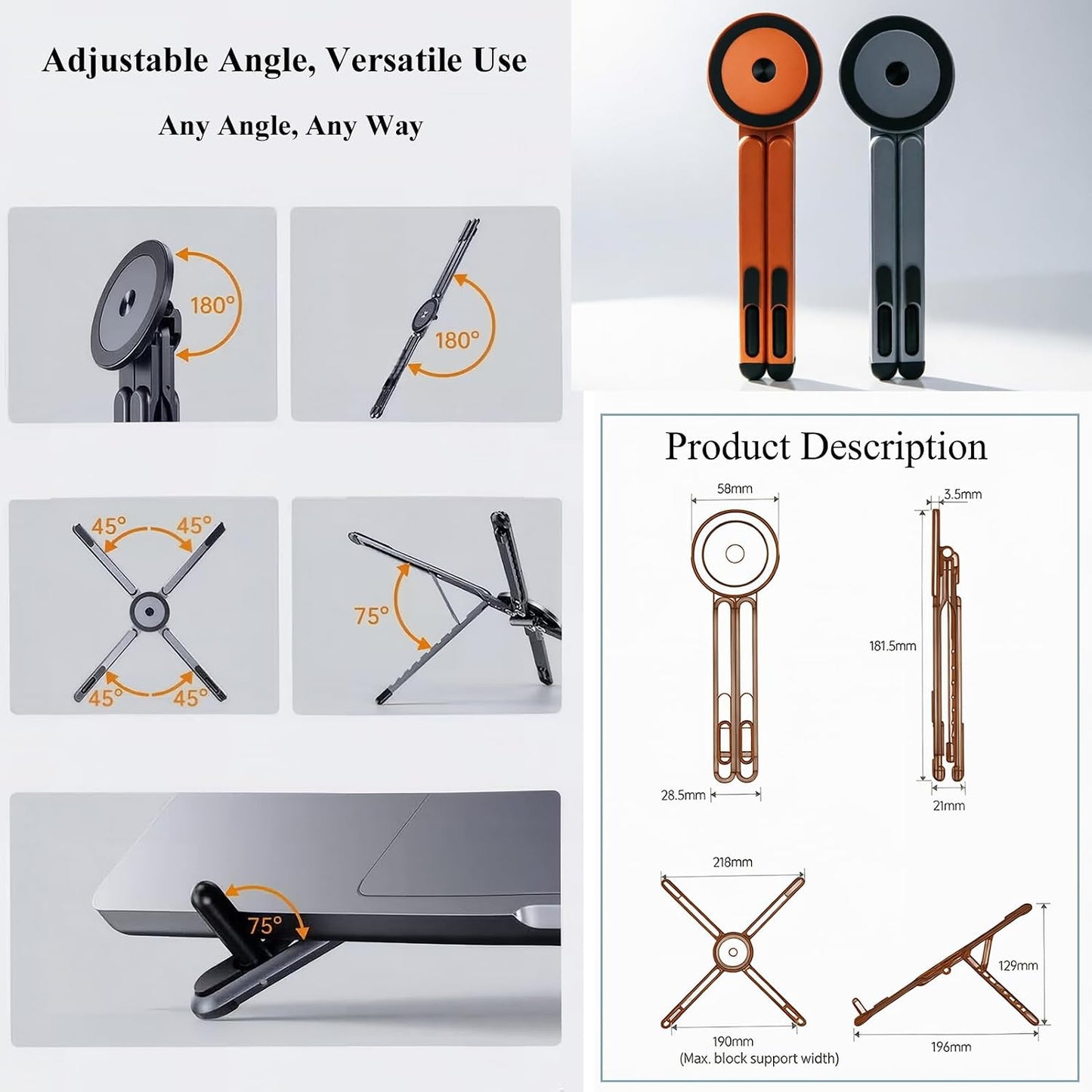 3-in-1 Foldable Magnetic Stand for Laptop, Tablet & Phone