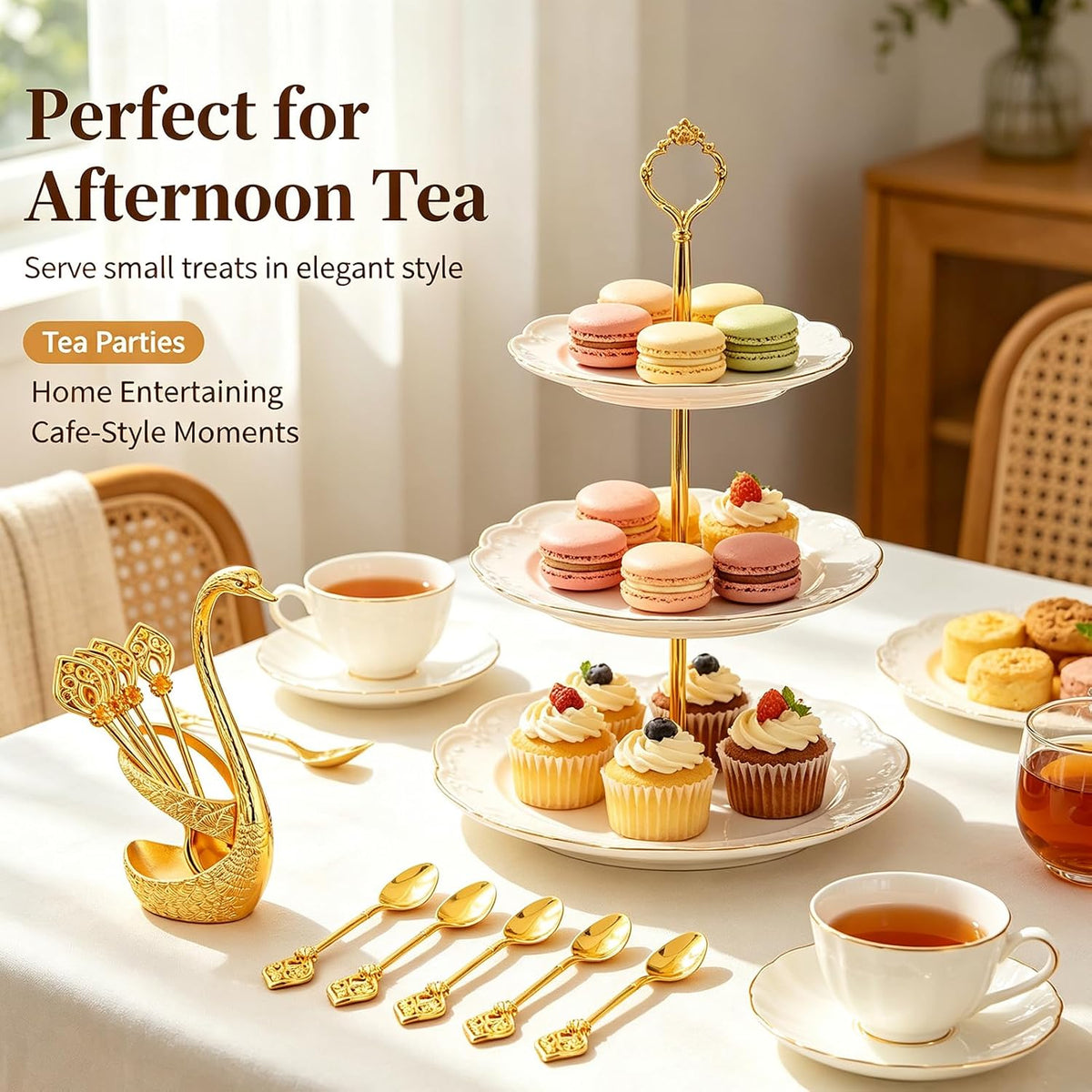 Swan Coffee Spoon Set - 6 Pack Spoons with Holder