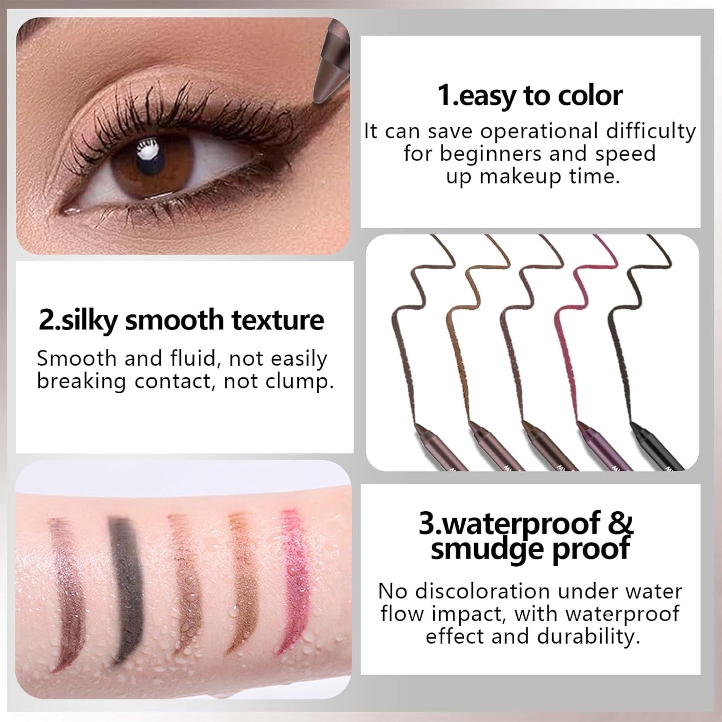 12 Colors Eyeliner Pencil Set Waterproof Metallic Finish