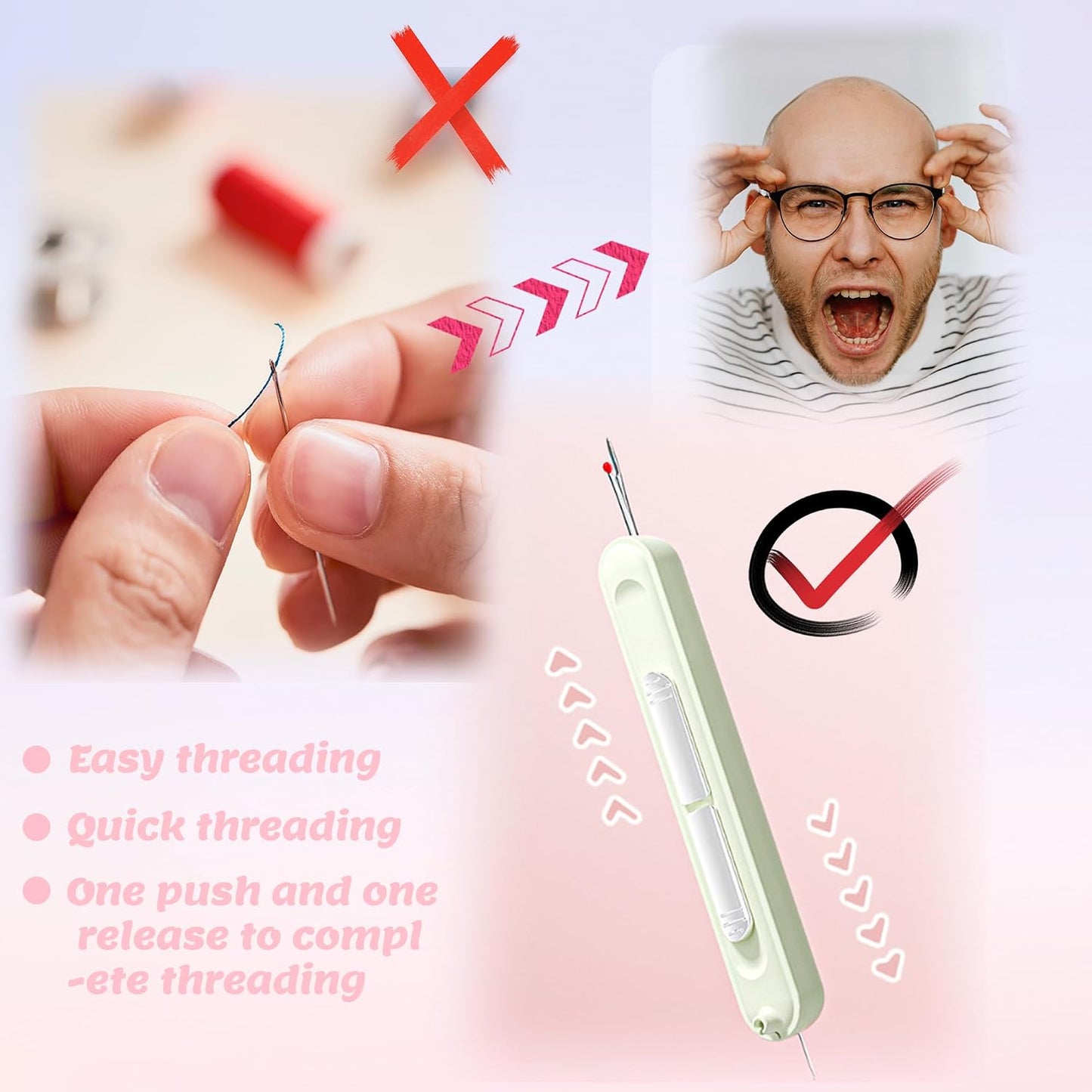 Upgraded Plug-in 2 in 1 Needle Threader Seam Ripper Tool