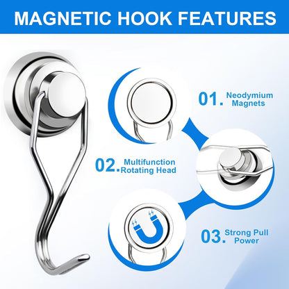 6 Pcs Swivel Magnetic Hooks – Heavy Duty Upgraded Rotating Magnetic Hooks for Home, Garage & Kitchen