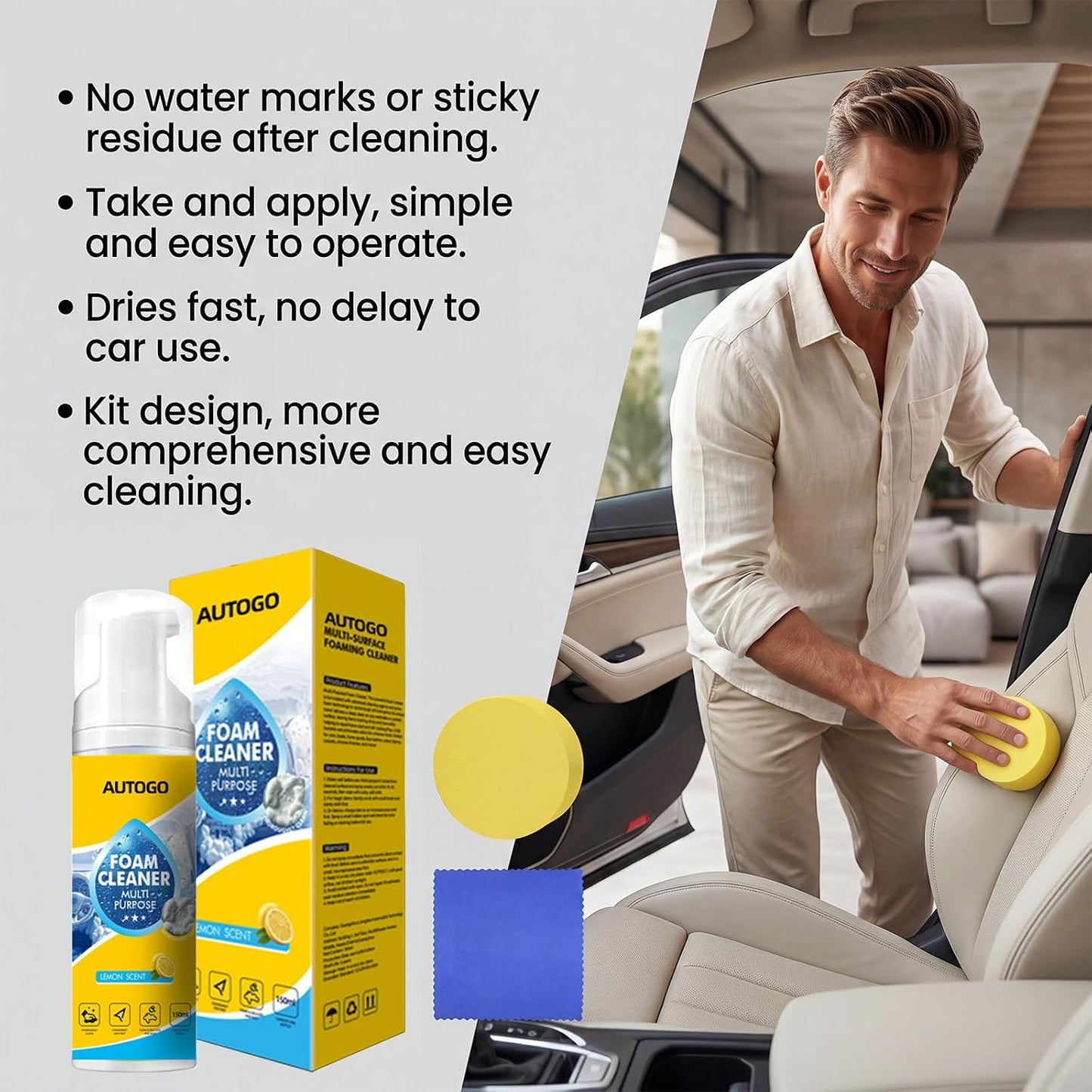 4-in-1 Foam Cleaner Spray for Car & Home with Sponge