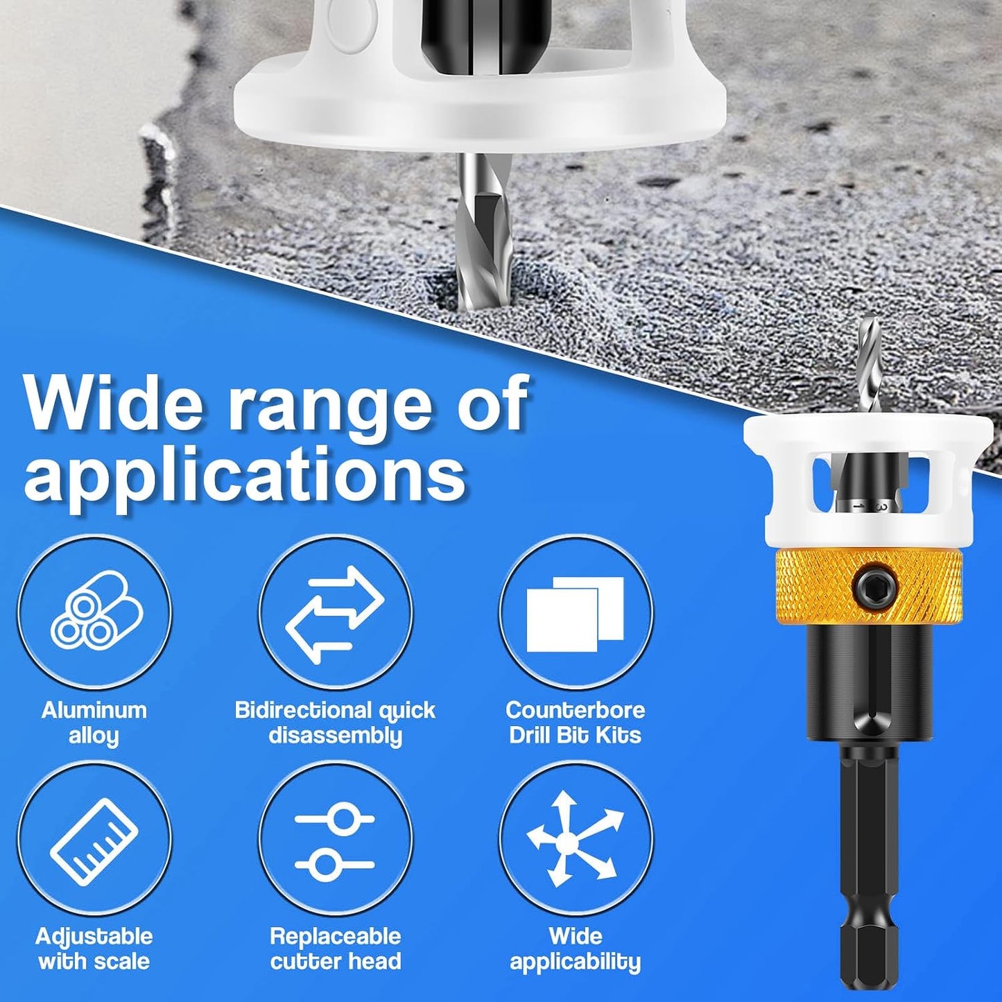 4 Pcs Countersink Drill Bit Set 2.8mm, 3.2mm, 3.5mm, 4mm with 1/4inch Hex Shank Countersink Bits