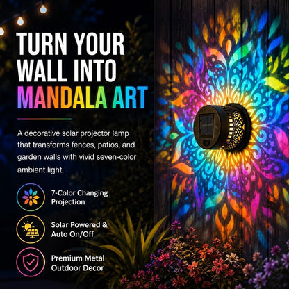 Solar Mandala Wall Light Outdoor Garden Fence Projector Lamp