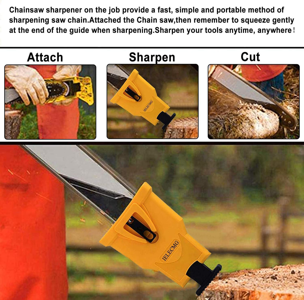 Proprietary Bar-Mount Chain Portable Teeth Chainsaw Sharpener, Fit for 14-20 Inches