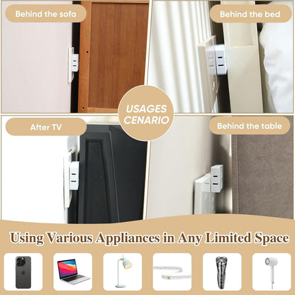 4Pcs Wall Socket Extension Adapter - 180-Degree Rotatable Flat Plug AC Adapter