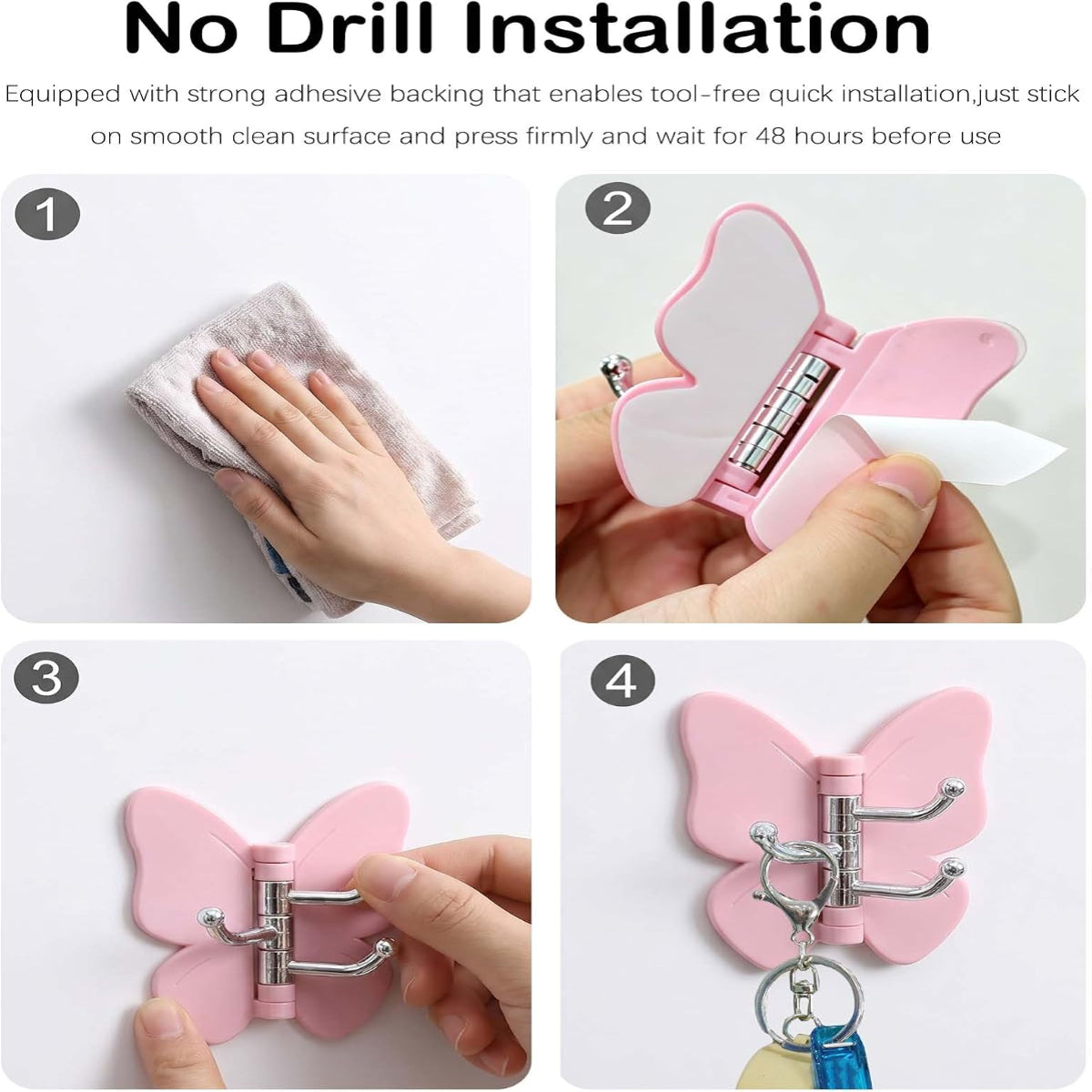 4 Pack Butterfly Triple Prong Swivel Hooks with Strong Adhesive