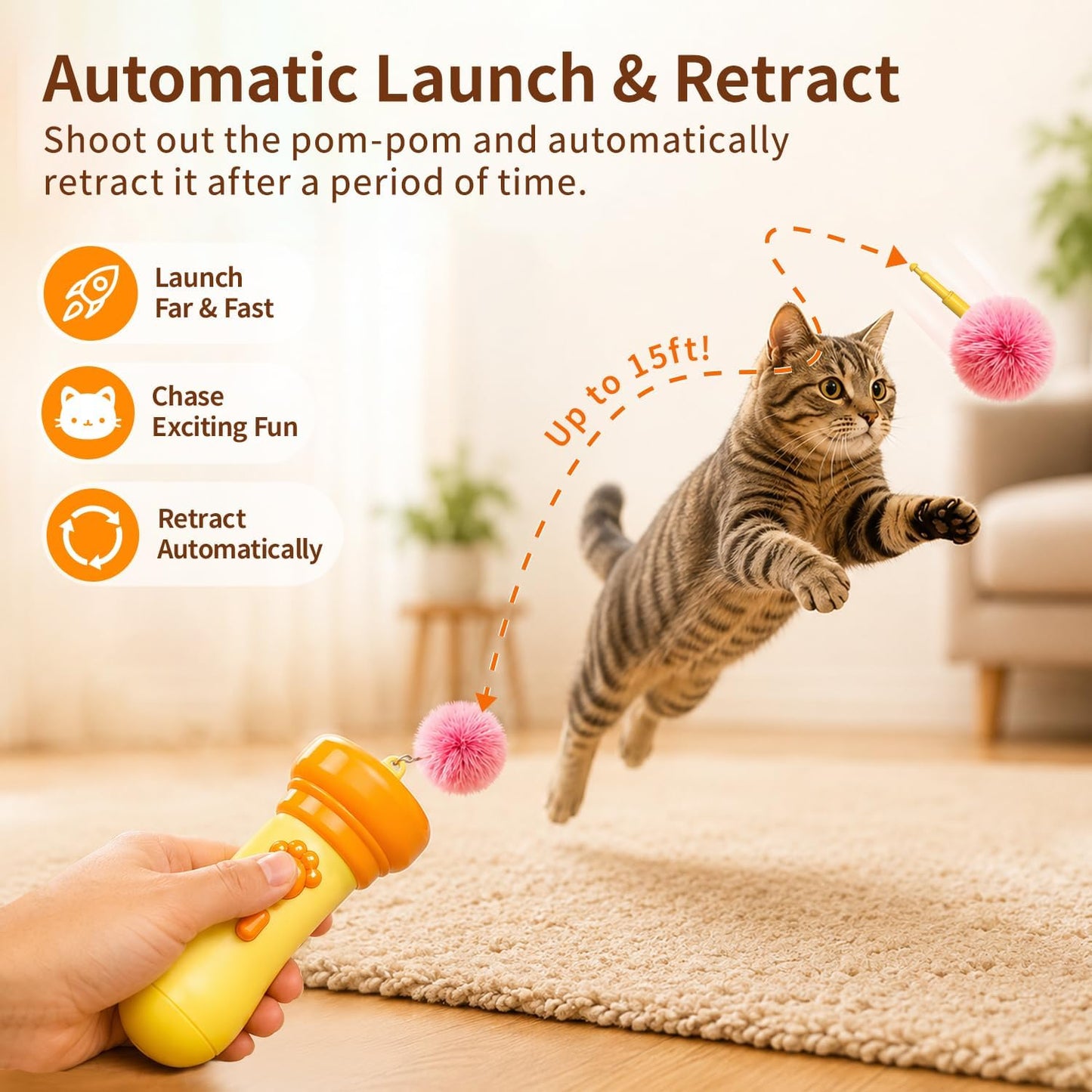 Cat Balls Fetch Toy with Retractable Rope and Fuzzy Ball