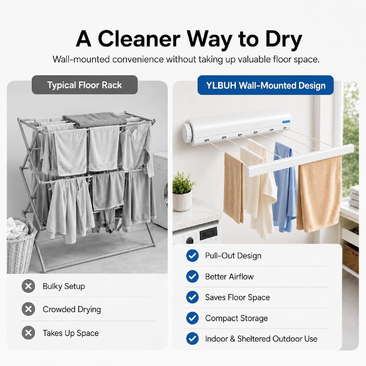 Retractable Multi-Line Clothesline Dryer  for Indoor Outdoor Use