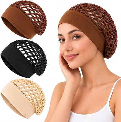3-Pcs Stretchy Wide-Edge Sleeping Cap Set, Breathable Hair Bonnet