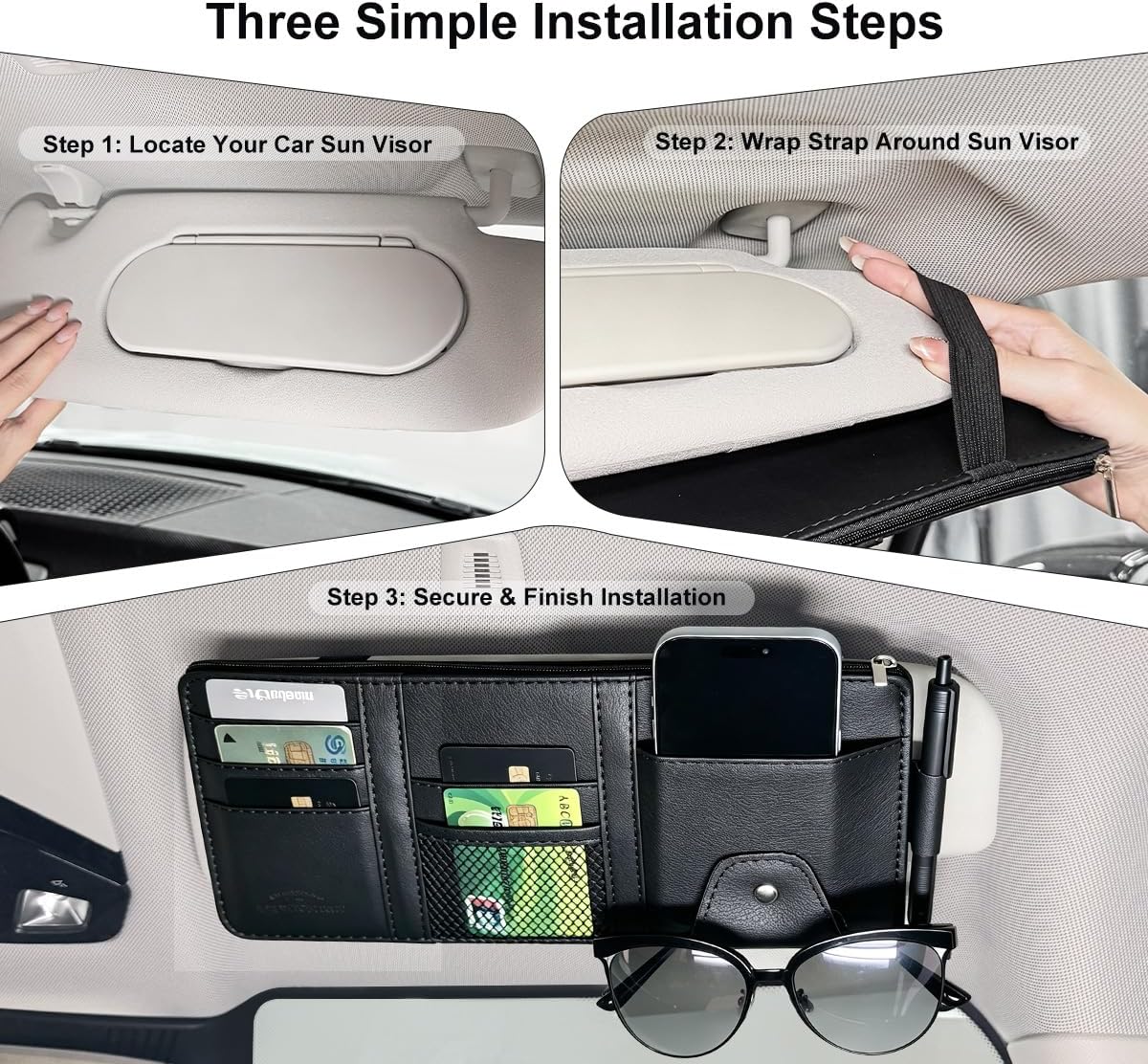 Car Sun Visor Organizer, Auto Car Interior Leather Accessories Storage Pocket