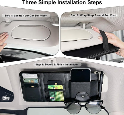 Car Sun Visor Organizer, Auto Car Interior Leather Accessories Storage Pocket