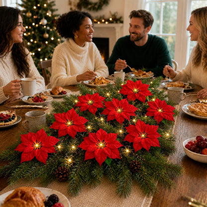 10 Lighted Poinsettias 78.74 inch Christmas Garland