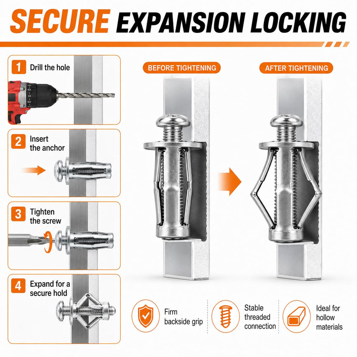 35 Pcs Button Rivet Locking Nuts Set