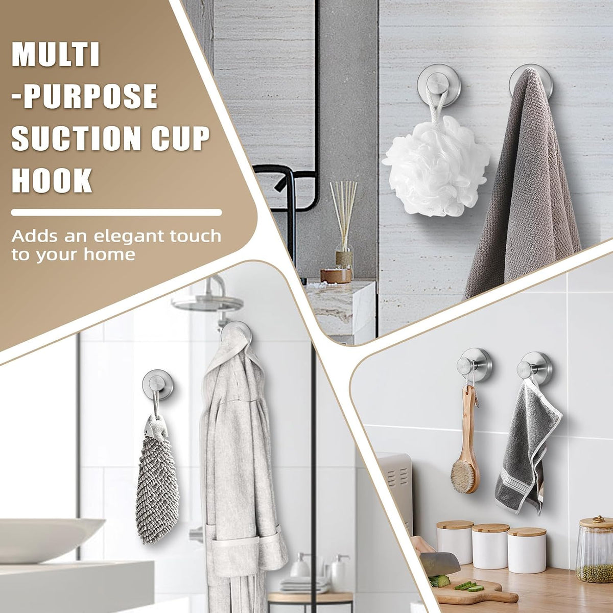 2 PCS Suction Cup Hooks Drill Free Stainless Steel Suction Hooks