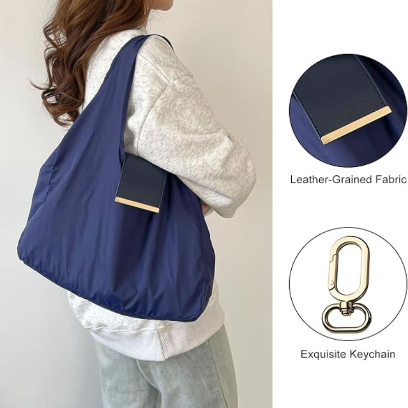 Foldable Nylon Tote Bag With Keychain – Lightweight, Reusable Shopping Bag