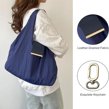 Foldable Nylon Tote Bag With Keychain – Lightweight, Reusable Shopping Bag
