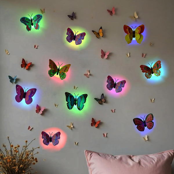 3D Butterfly Decor with Glowing Lights for Bedroom, Wall, Party and Birthday