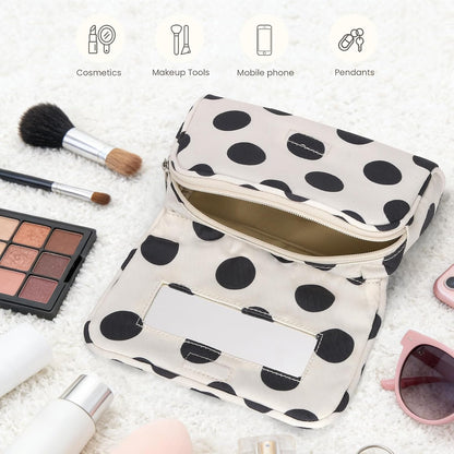 Women’s Cute Nylon Makeup Bag with Built-in Mirror
