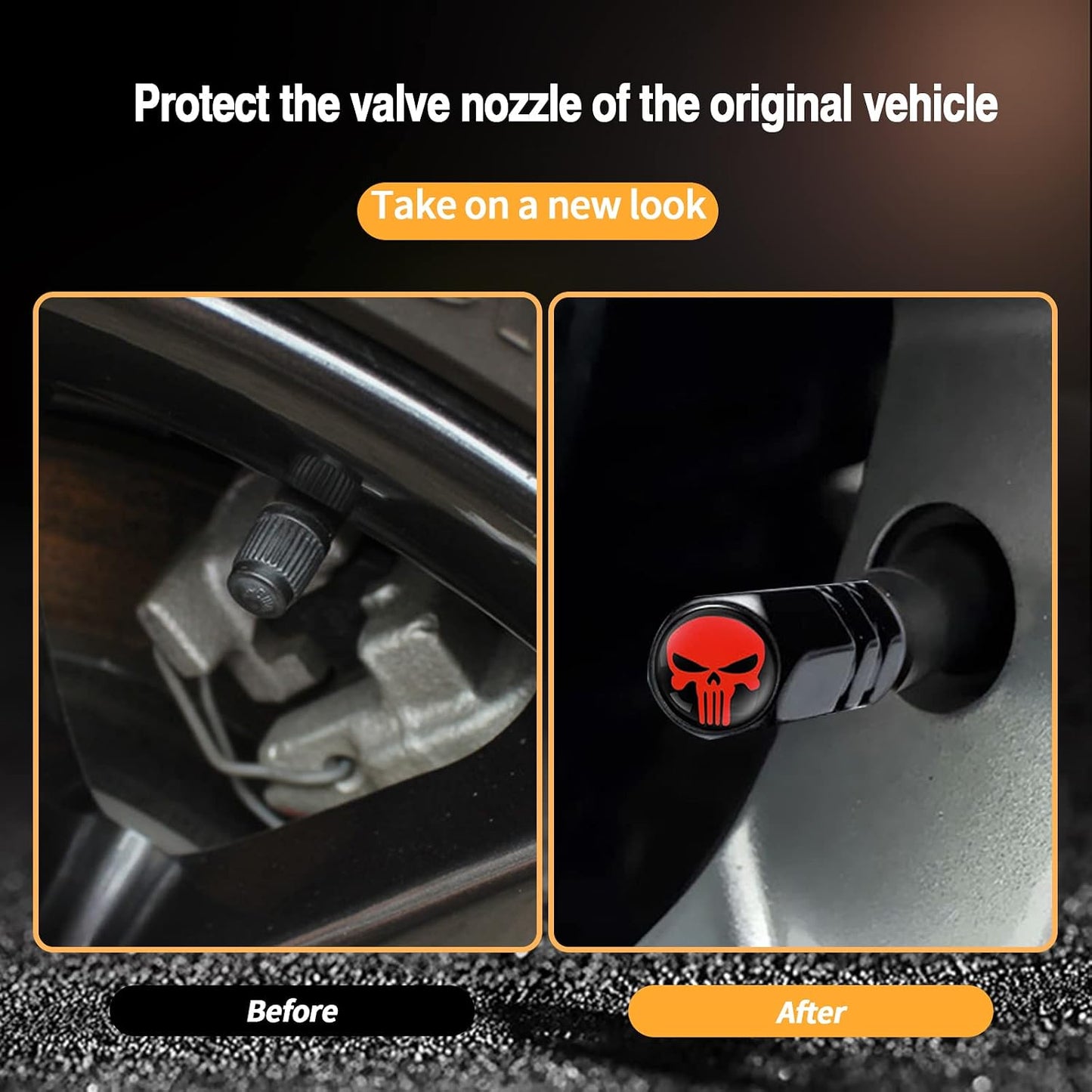 Skull-Shaped Tire Valve Cap Set – Airtight, Dustproof Caps For Car Wheels