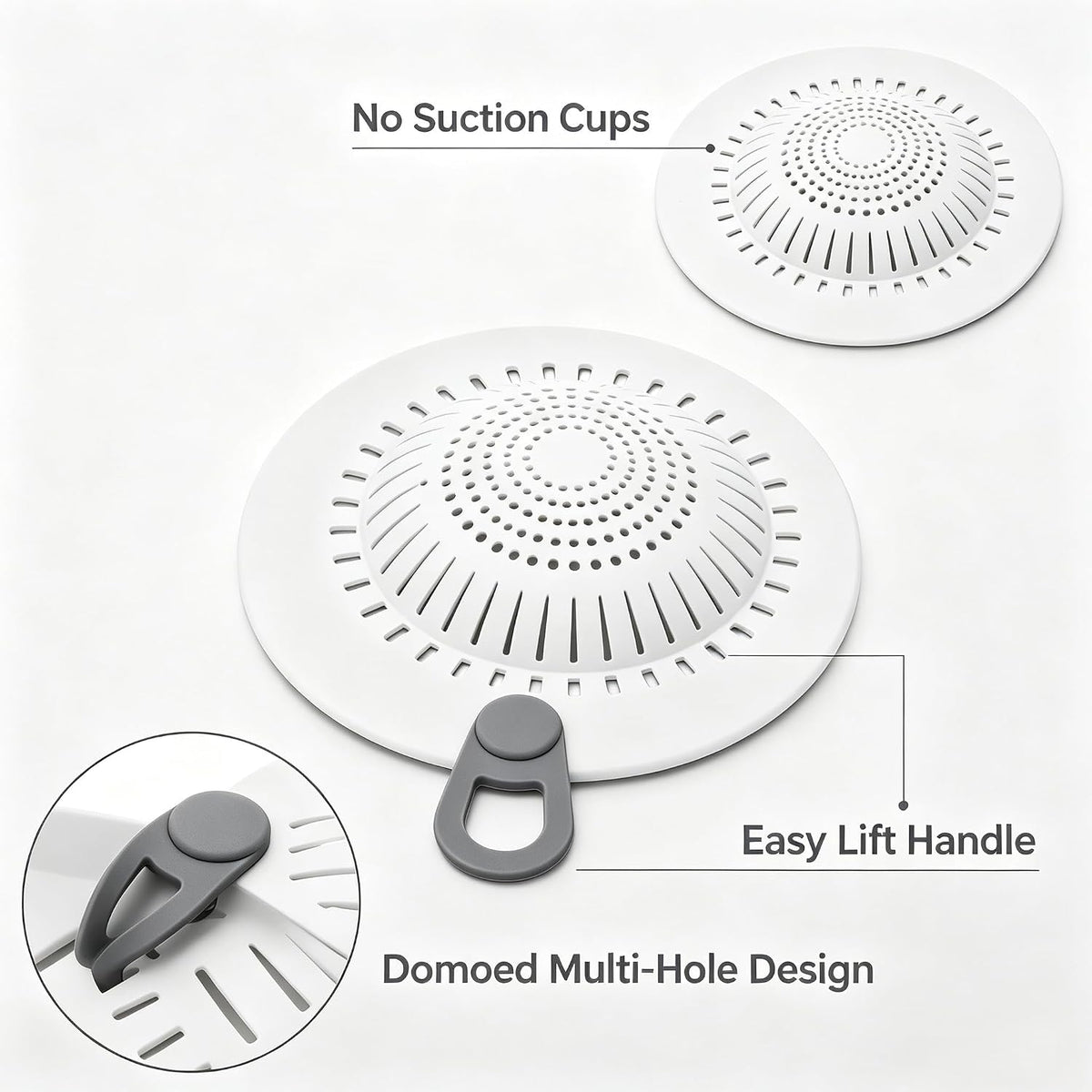2 Pcs Silicone Drain Strainer, Pull-Tab Hair Catcher for Bathroom & Kitchen