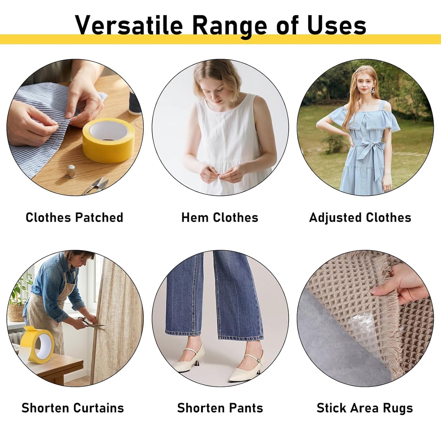 Double Sided Fabric Tape Heavy Duty for Clothes, Walls, Crafts, Rugs, Hem, Carpet, Woodworking