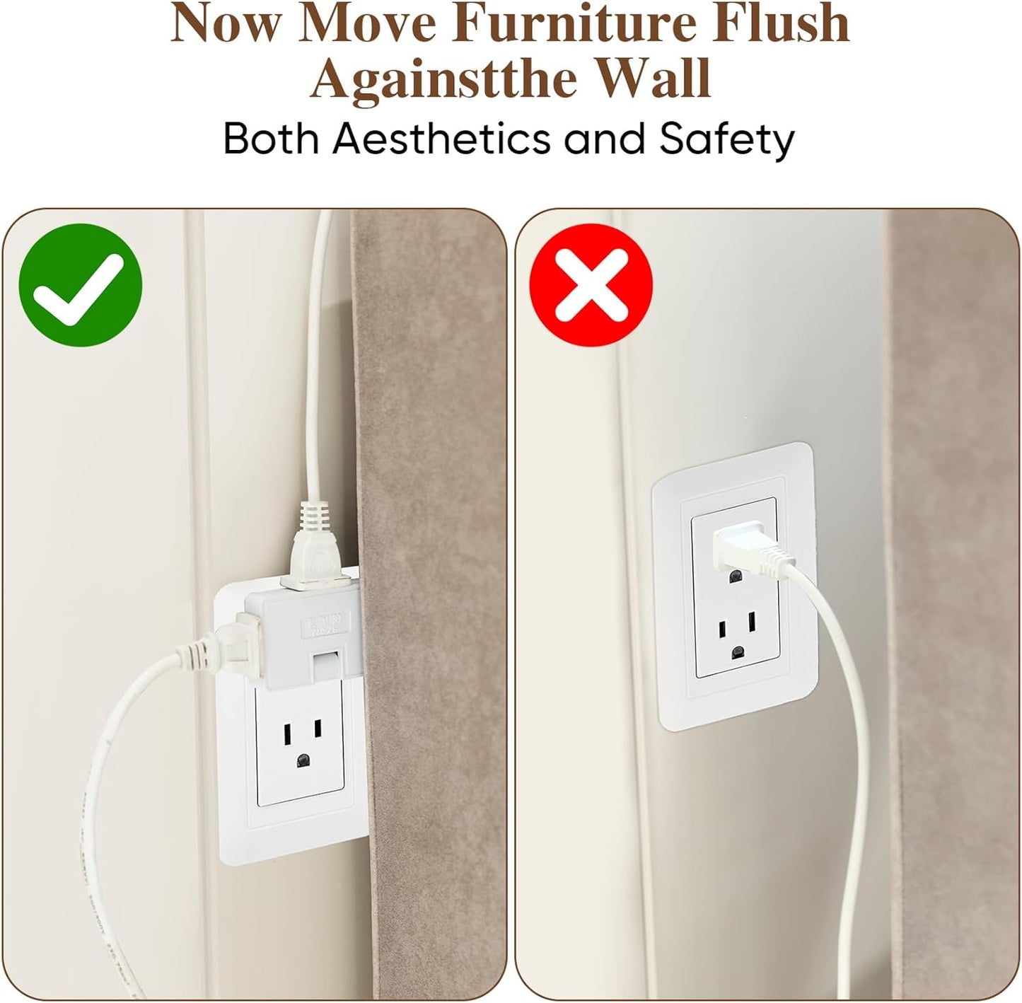 4Pcs Wall Socket Extension Adapter - 180-Degree Rotatable Flat Plug AC Adapter