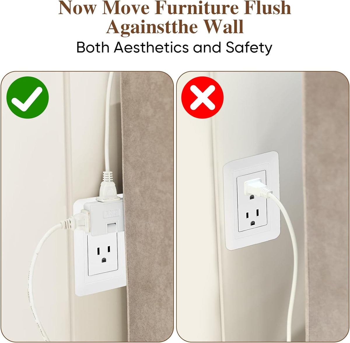4Pcs Wall Socket Extension Adapter - 180-Degree Rotatable Flat Plug AC Adapter