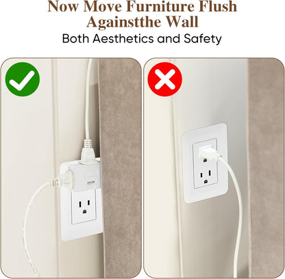 4Pcs Wall Socket Extension Adapter - 180-Degree Rotatable Flat Plug AC Adapter