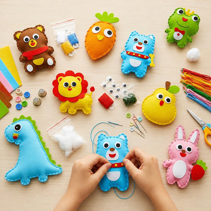 Kids Felt Sewing Craft Kit with Plastic Needles Thread Stuffing
