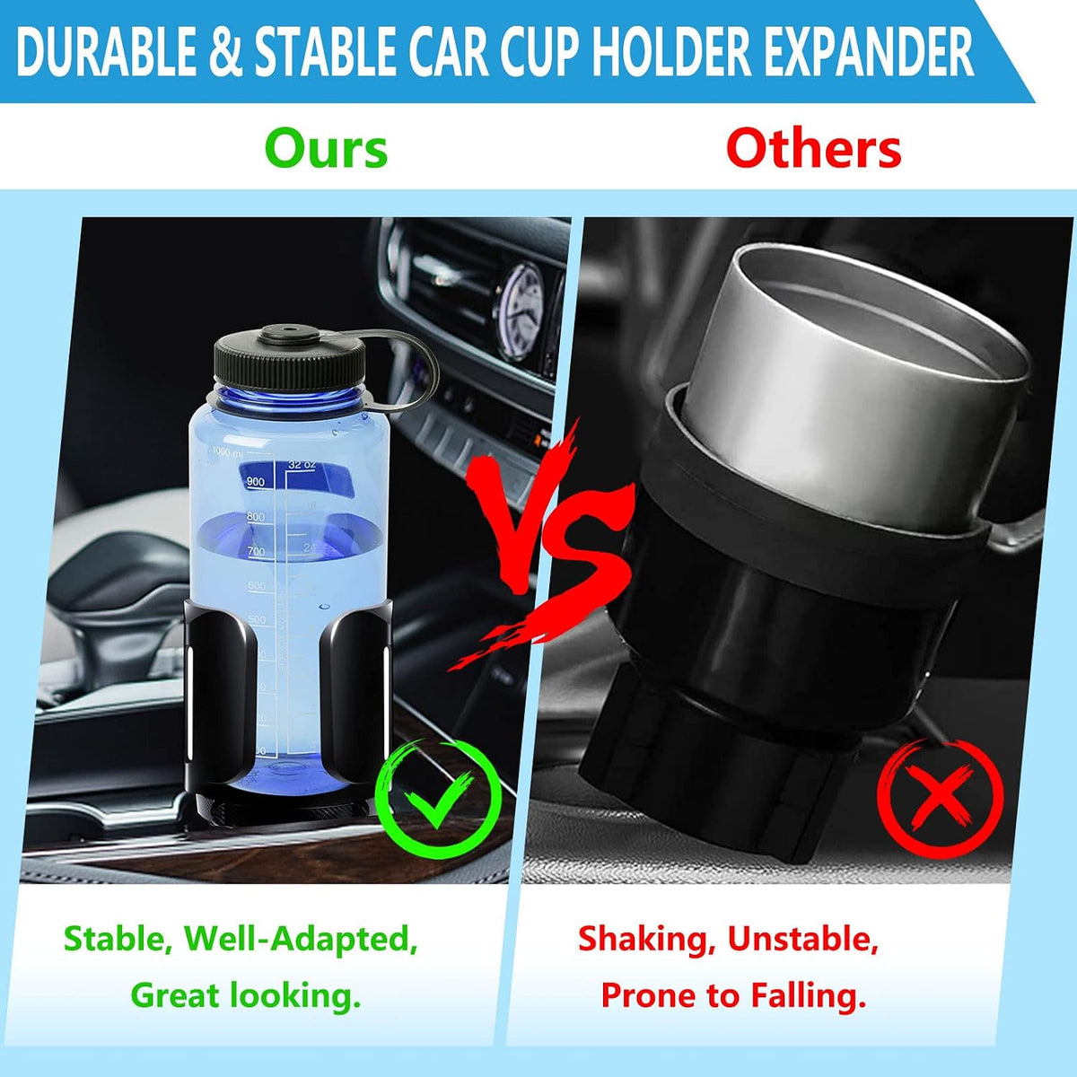Adjustable Car Cup Holder Extender - With 360° Rotating Extendable Base