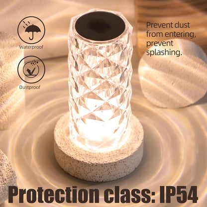 Portable Crystal Table Lamp,3 Color Touch Control Rechargeable Lamp