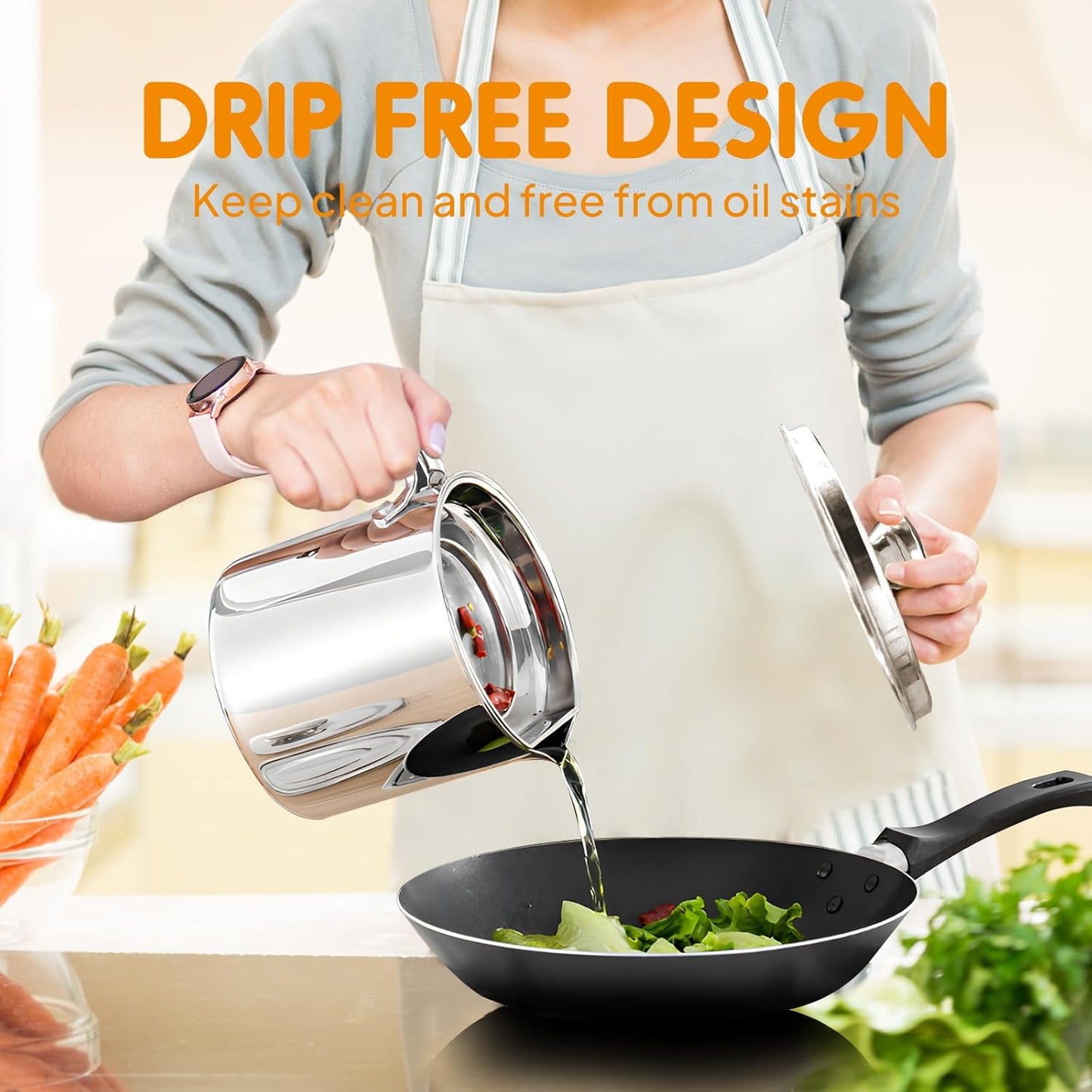 Grease Container With Strainer, Cooking Oil Keeper with Lid and Easy-Grip Handle