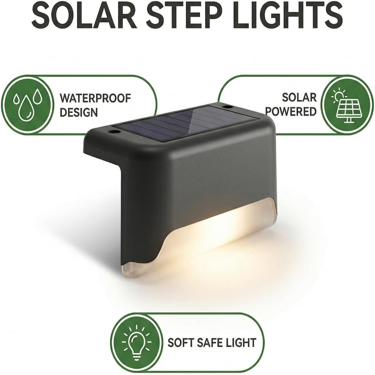 Solar Deck Step Lights, Solar Powered Waterproof Outdoor Lighting