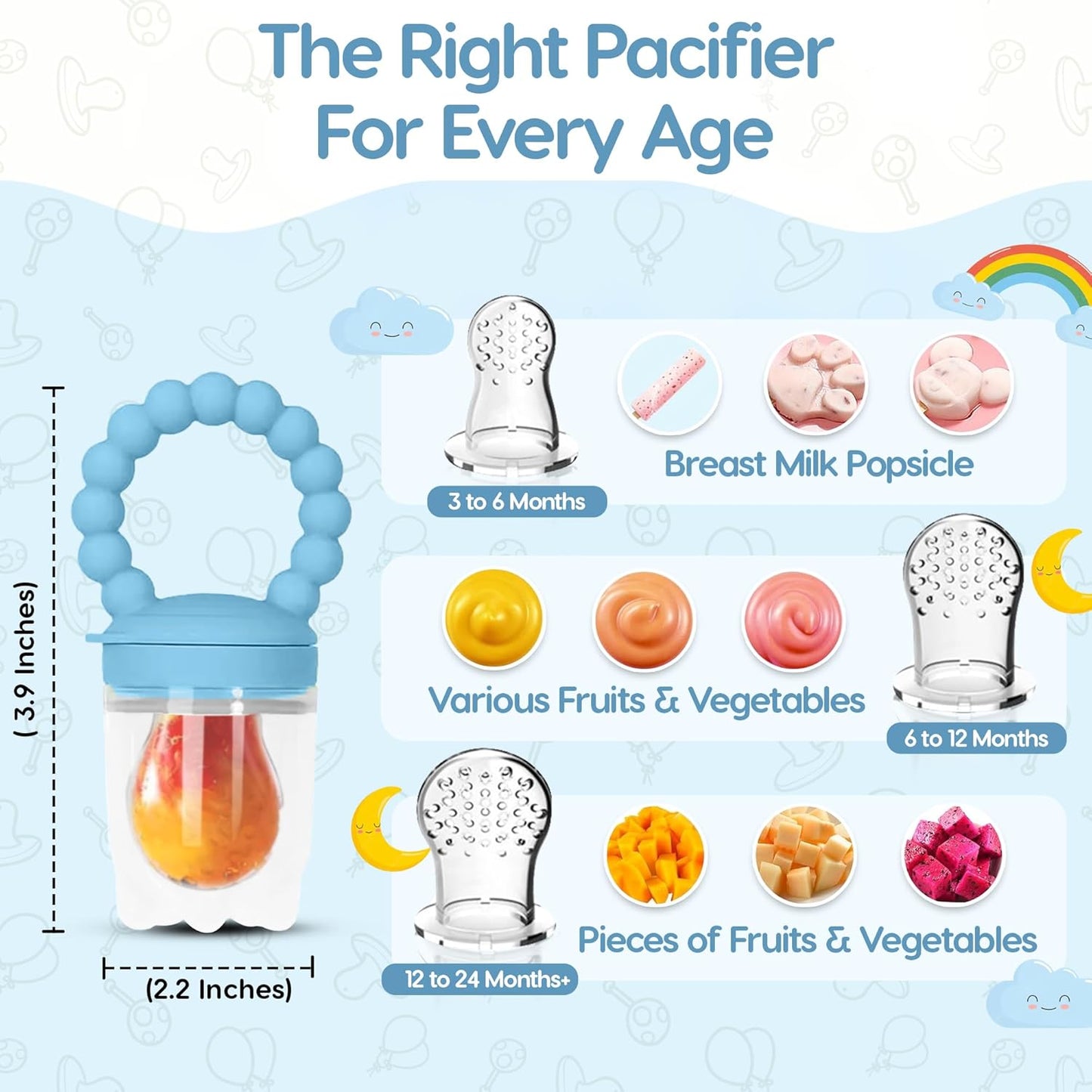 Baby Fruit Feeder Pacifier with 1 Feeders and 3 Nipples