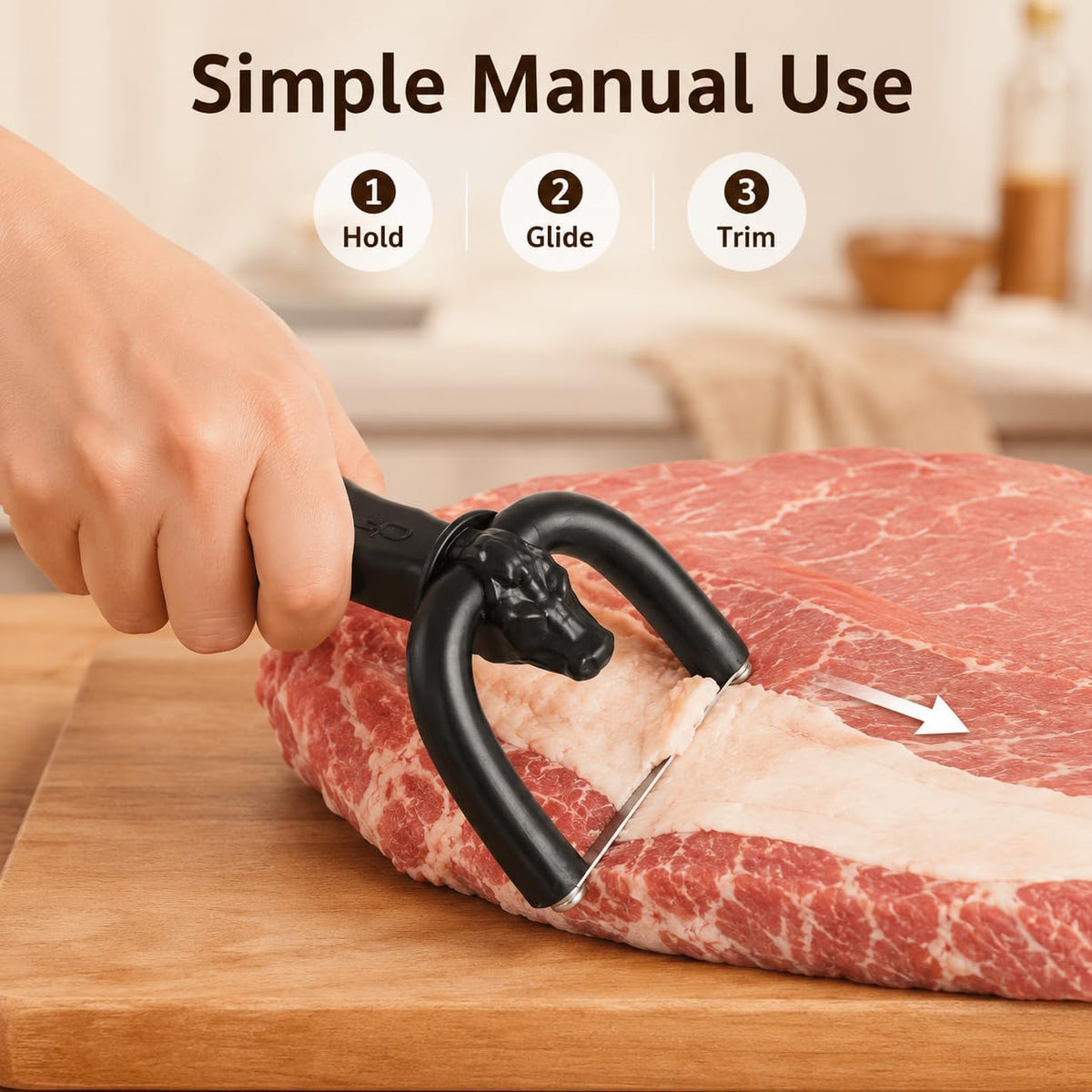 Handheld Steel Blade Meat Cutting Knife, U-Grip Ergonomic Fat Trimming