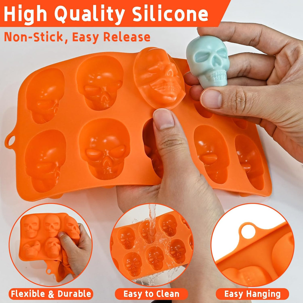 Skull-Shaped Baking Mold - 6/10 Cavity Halloween Baking Mold