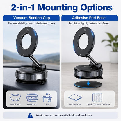 MagSafe Magnetic Car Phone Holder – 2-in-1 360° Rotating Suction Cup Mount for Dashboard & Windshield
