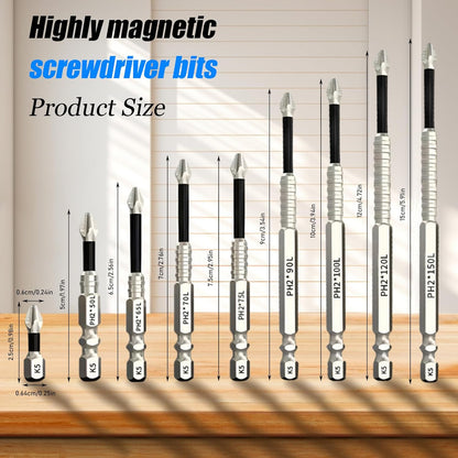 High Magnetic Screwdriver Drill Bit Set, 25 50 65 70 75 90 100 120 150mm (9Pcs)