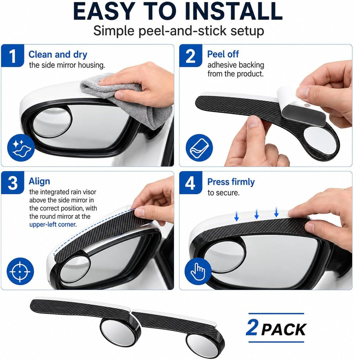 2PCS Car Blind Spot Mirrors 360° Adjustable for Most Cars