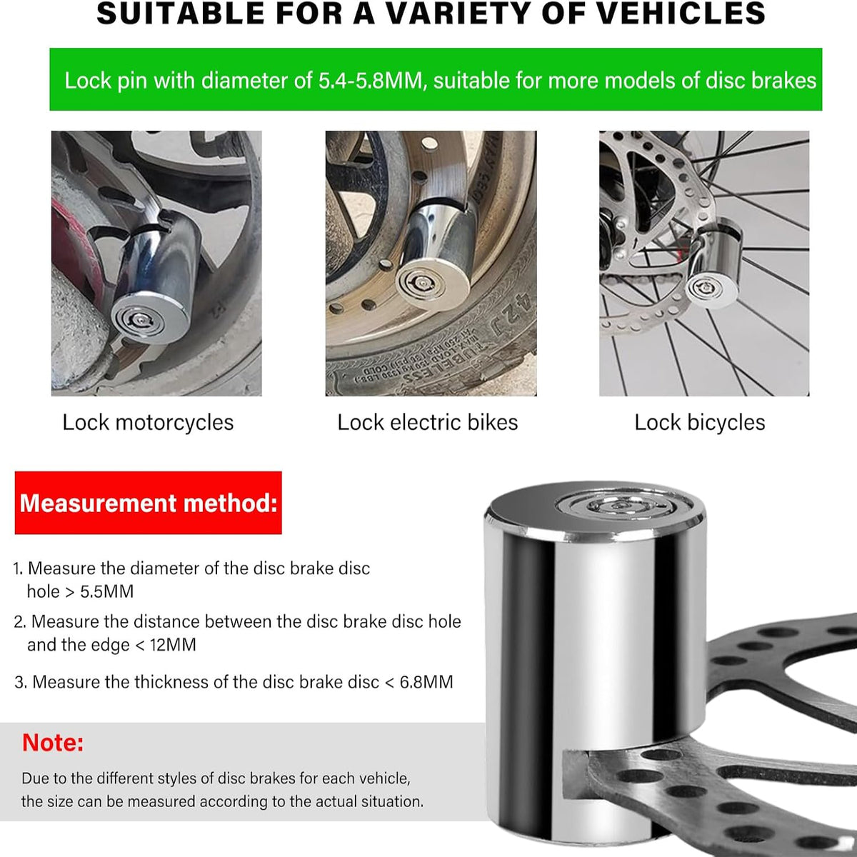 Motorcycle Disc Brake Lock, Anti-Theft Wheel Disc Padlock with Two Keys