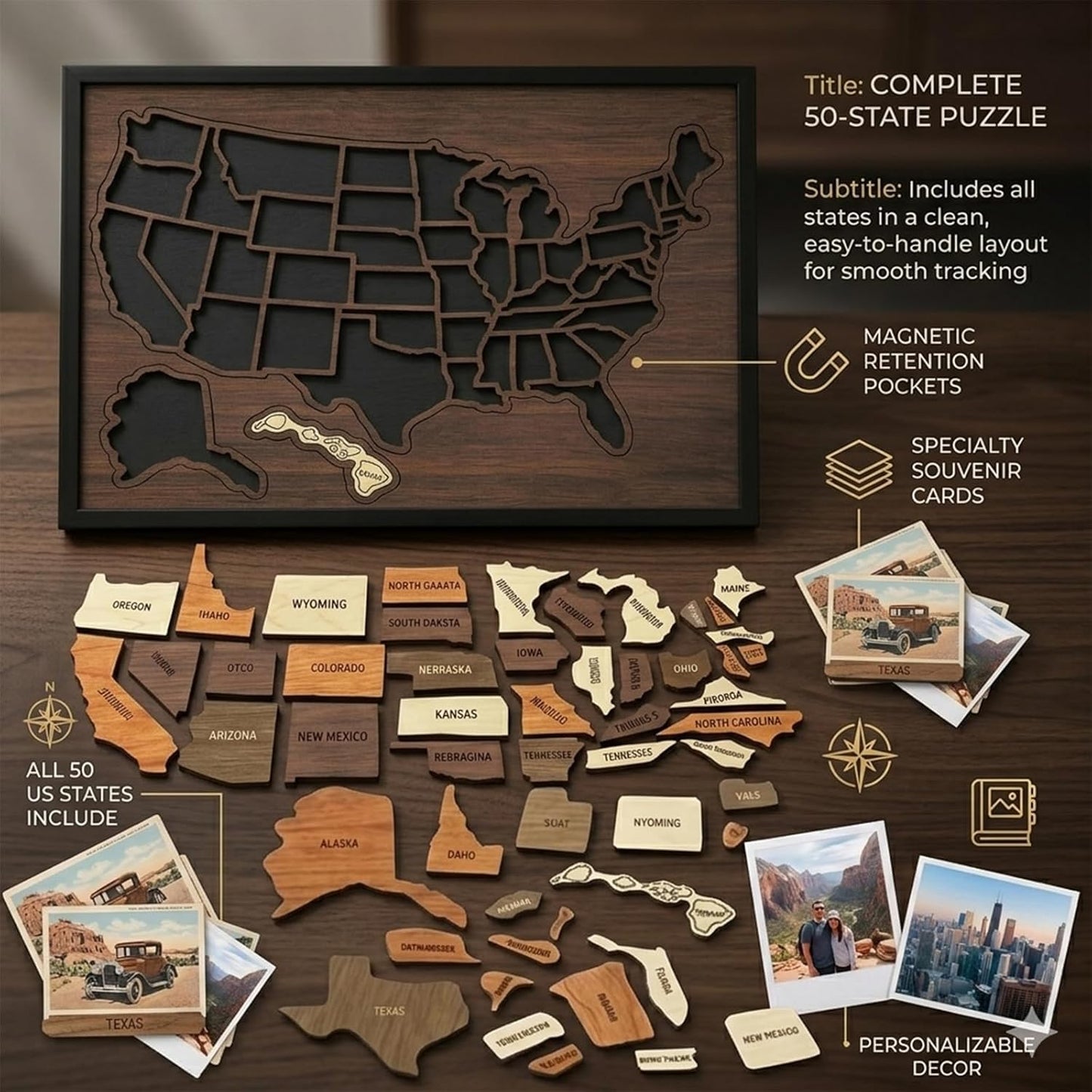 Wooden USA Travel Map Puzzle